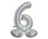Balon foliowy B&C, Cyfra stojąca 6, holograficzna srebrna, 72 cm KK