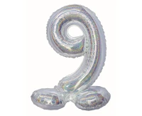 Balon foliowy B&C, Cyfra stojąca 9, holograficzna srebrna, 72 cm KK