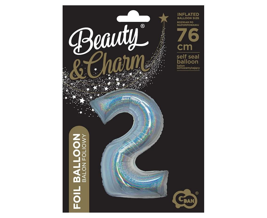 Balon foliowy B&C, Cyfra 2, holograficzna srebrna, 76 cm KK