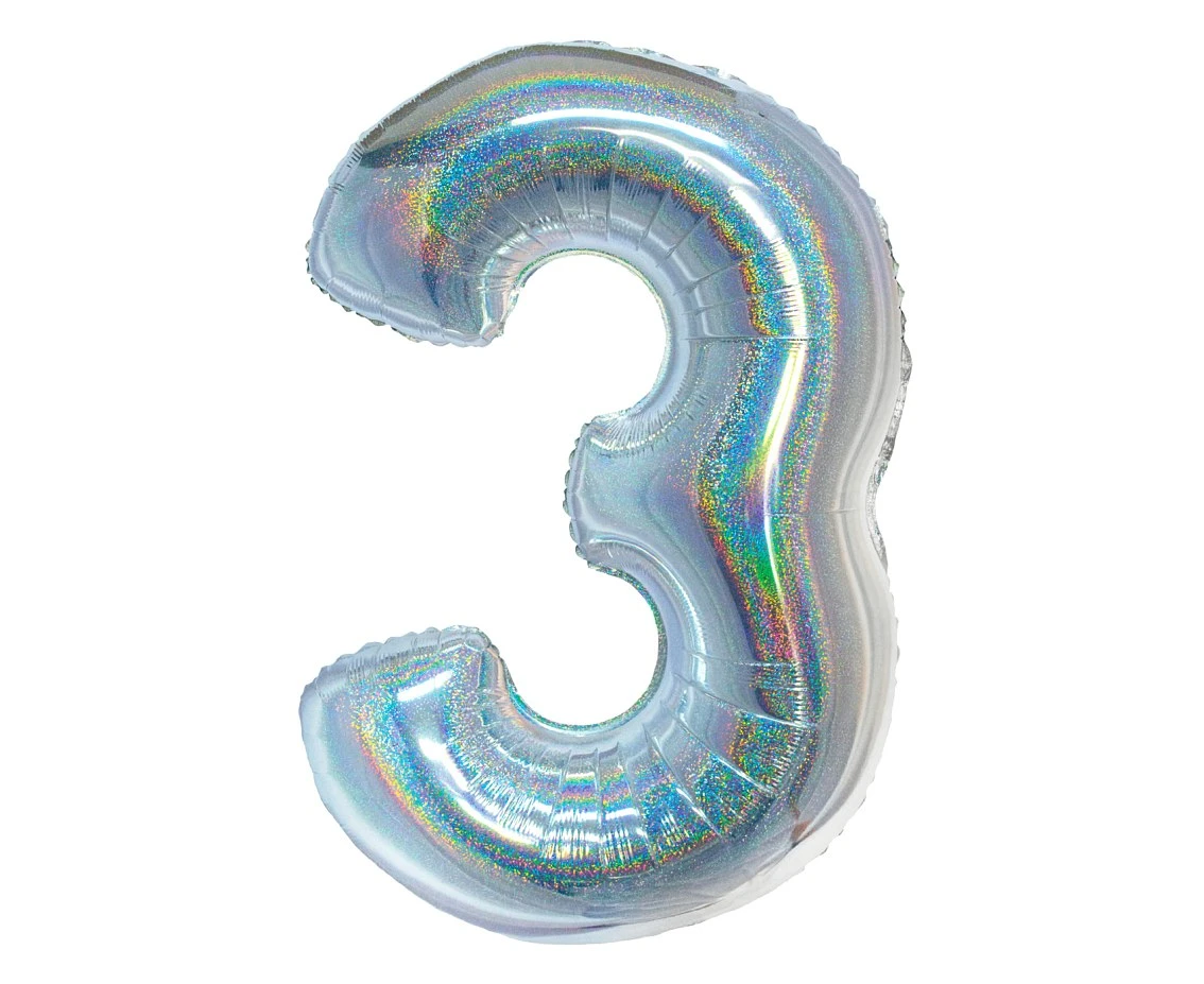 Balon foliowy B&C, Cyfra 3, holograficzna srebrna, 76 cm KK