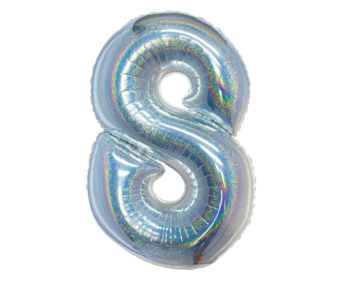 Balon foliowy B&C, Cyfra 8, holograficzna srebrna, 76 cm KK