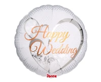 Balon Ibrex Hel, okrągły 14", Happy Wedding Lace White, packed