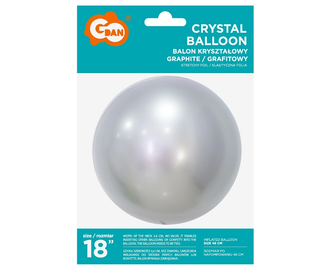 Balon Aqua - kryształowy, grafitowy, 18" KK