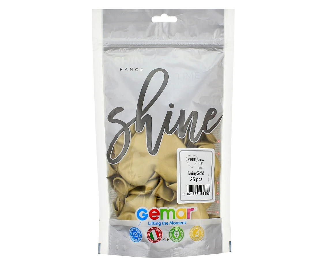 Balony Gemar 12", CRB shiny serca złote, 25szt.