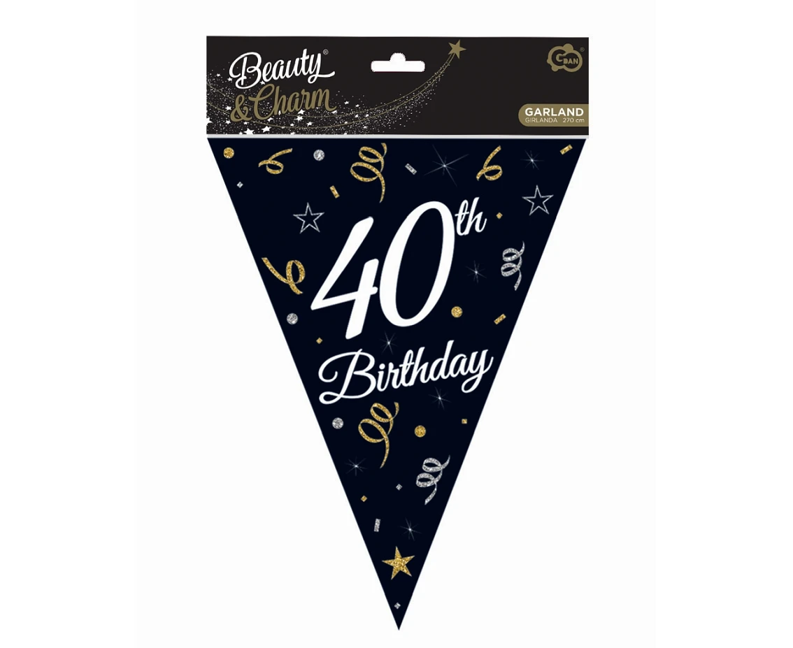 Girlanda papierowa Beauty&Charm z flagami "40", 28x270 cm