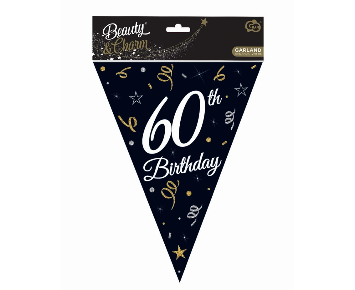 Girlanda papierowa Beauty&Charm z flagami "60", 28x270 cm