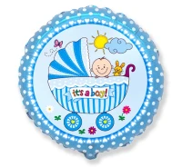 Balon foliowy 18" FX - Wózek dla chłopca, niebieski, pakowany