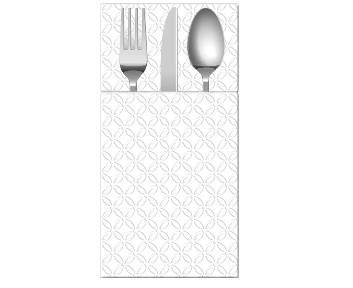 Etui (kieszonki) na sztućce, serwetki wzorzyste Pocket Inspiration Modern (white) 40x40 cm/ 16 szt.