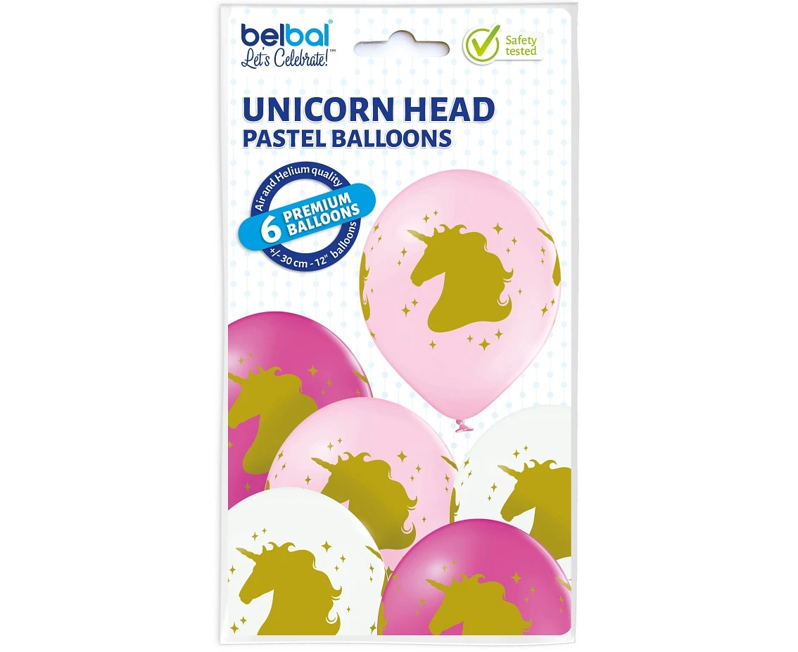 Balony Belbal 12", D11, złote jednorożce, 6szt.