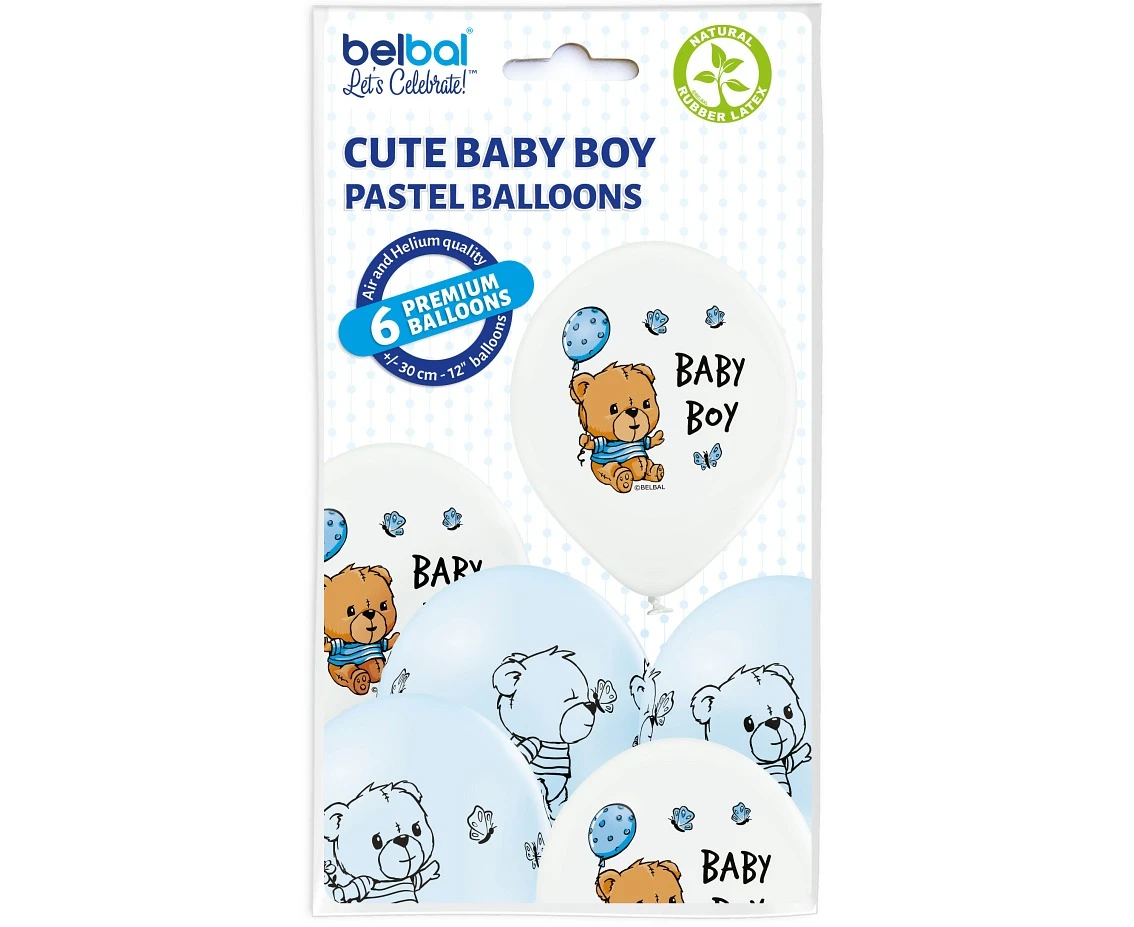 Balony Belbal 12", D11, urocze Baby chłopczyk biało-niebieskie, 6szt.