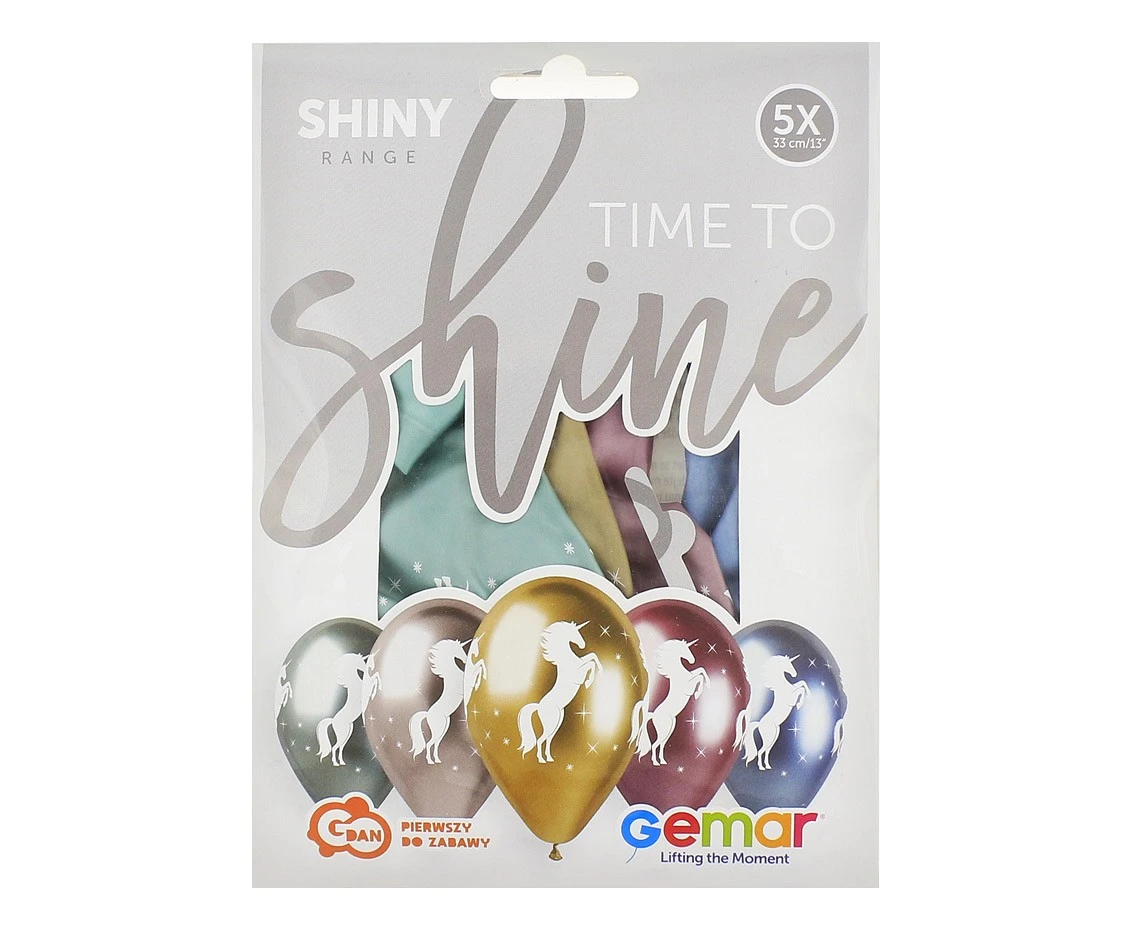 Balony Gemar 13", shiny premium hel jednorożec, 5szt. KK