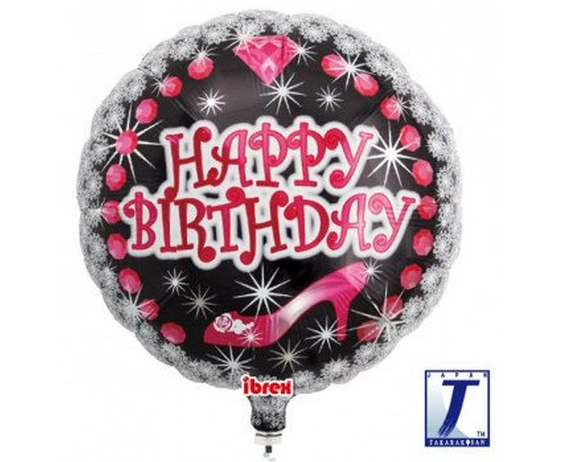Balon Ibrex Hel, okrągły 14", Happy Birthday Heel&Diamond, packed