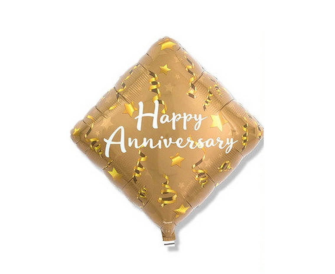 Balon Ibrex Hel, diament 14", Happy Anniversary Star&Ribbons, packed