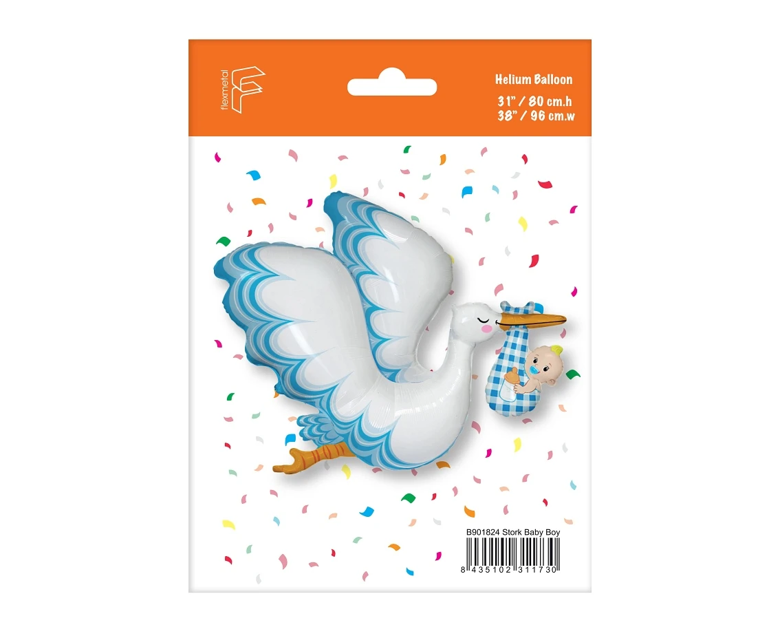 Balon foliowy 24" FX - Bocian Baby Boy, pakowany