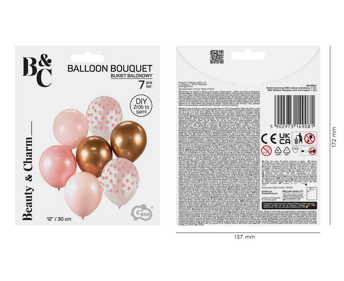 Bukiet balonowy B&C różowo-miedziany, 7 szt.