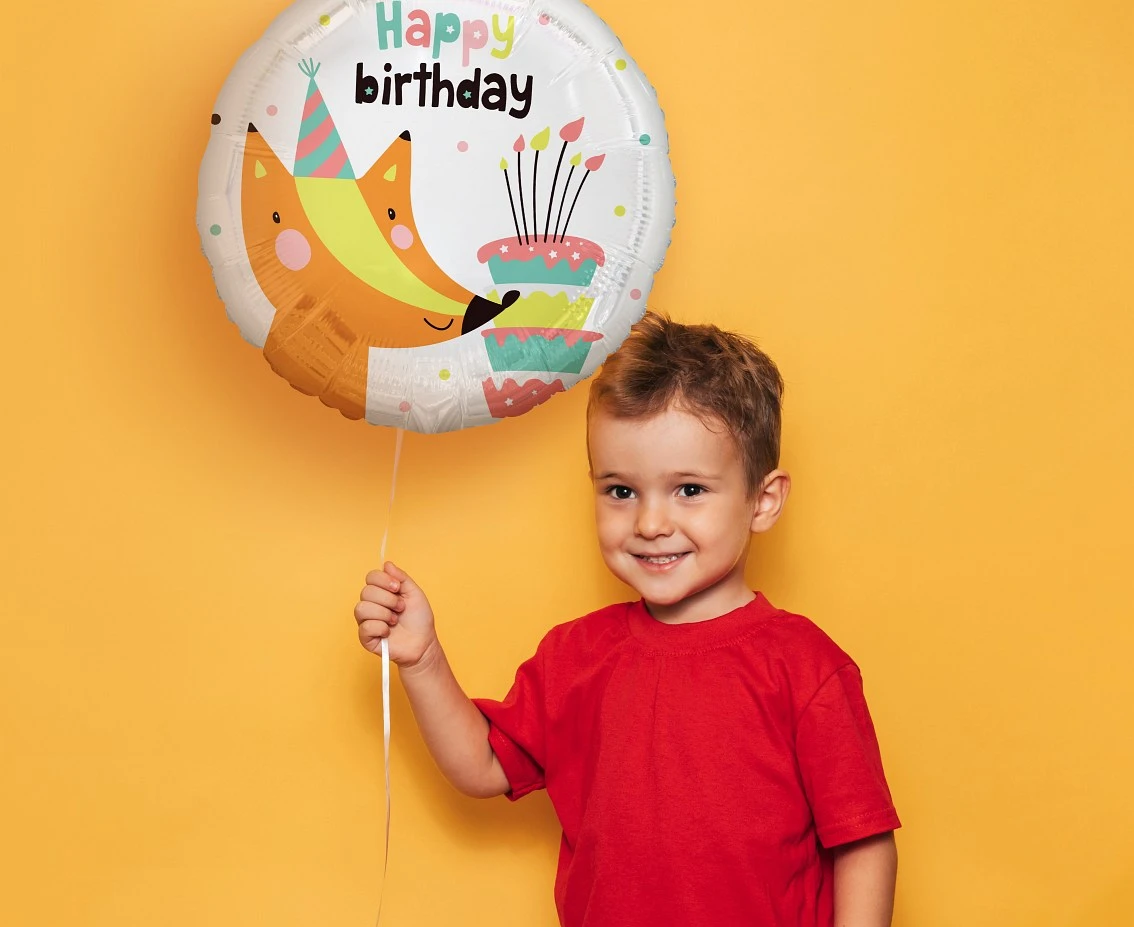 Balon foliowy Lisek z tortem (Happy Birthday), 18" KK