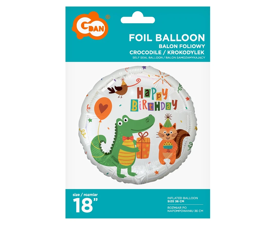 Balon foliowy Krokodylek z prezentem (Happy Birthday), 18" KK