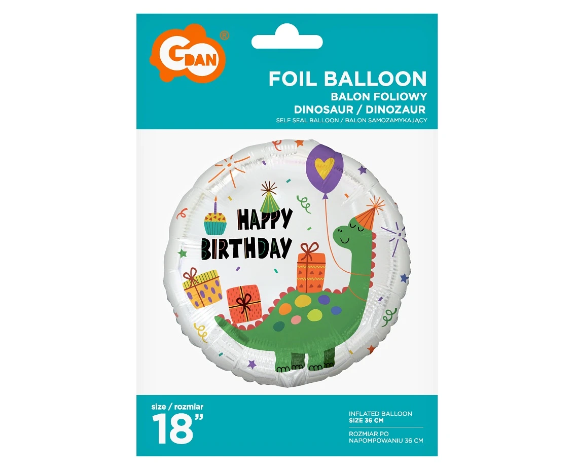 Balon foliowy Dinozaur (Happy Birthday), 18 cali KK