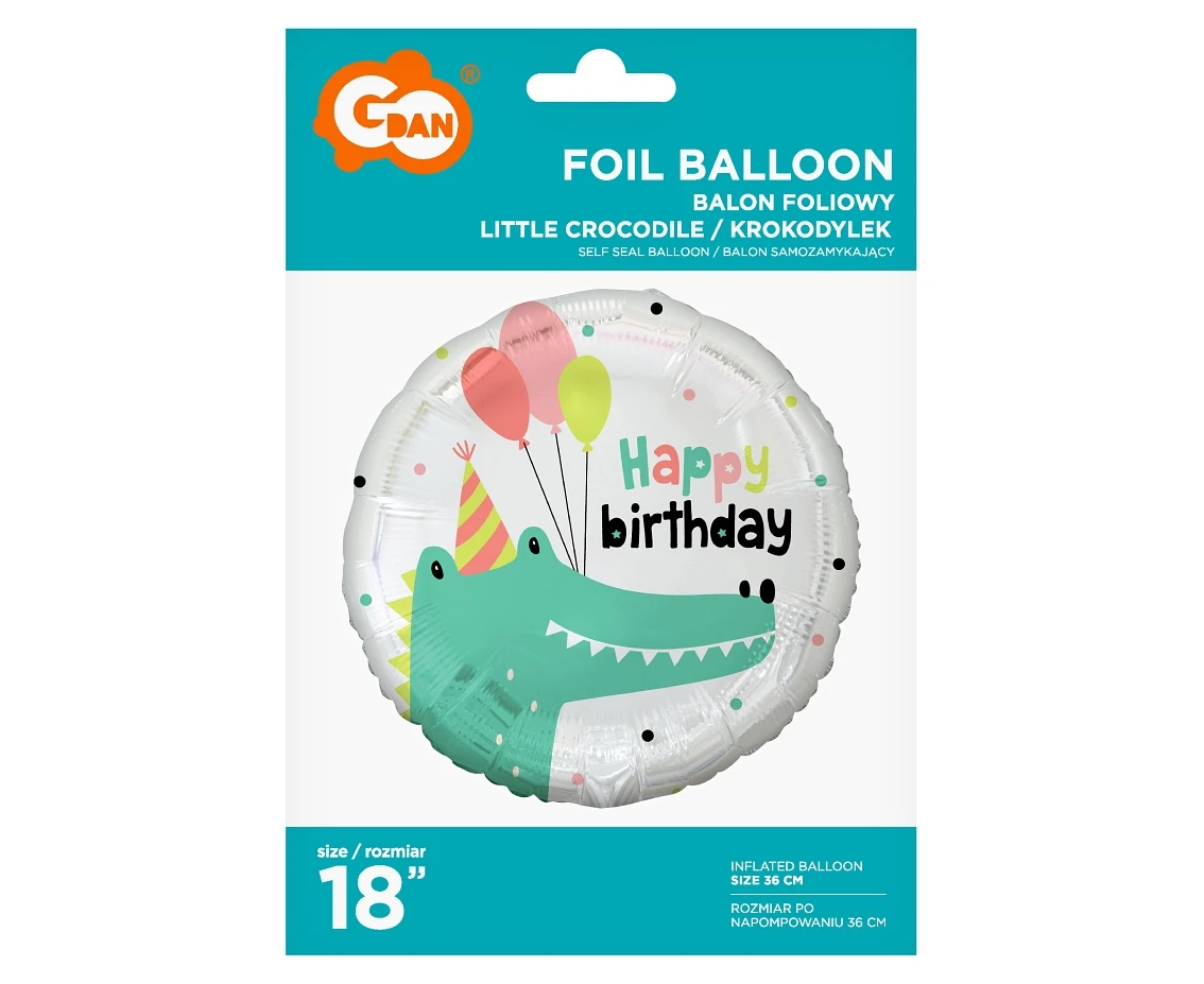 Balon foliowy Krokodylek (Happy Birthday), 18" KK