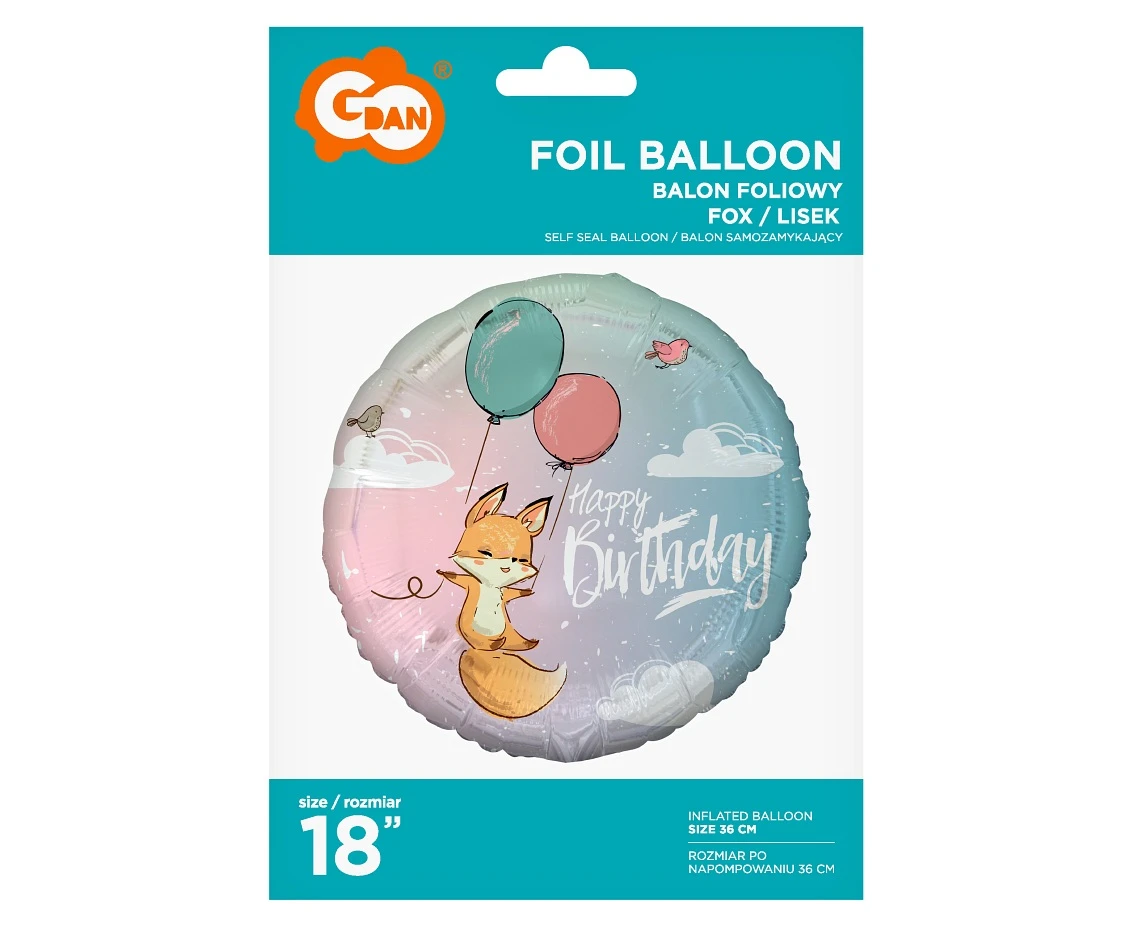 Balon foliowy Lisek (Happy Birthday), 18 cali KK