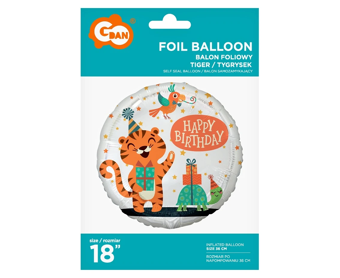 Balon foliowy Tygrysek (Happy Birthday), 18 cali KK
