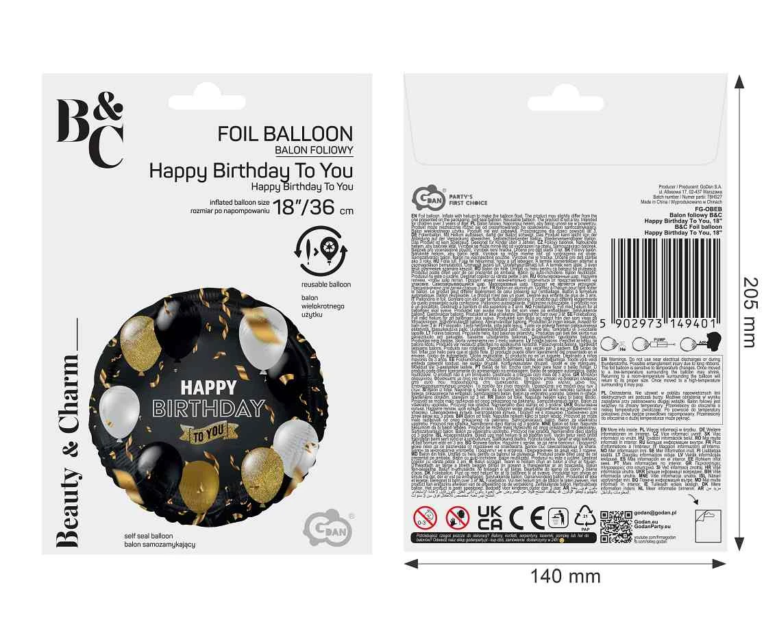 Balon foliowy B&C Happy Birthday To You, 18 cali AA