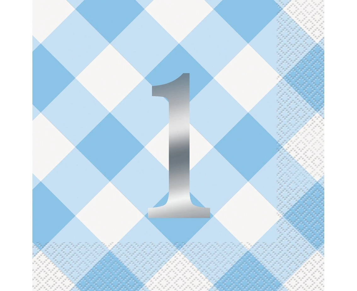 Serwetki papierowe Gingham 1st Birthday, niebieskie, 16 szt. KK