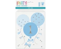 Torebki papierowe Gingham 1st Birthday, niebieskie, 8 szt. KK