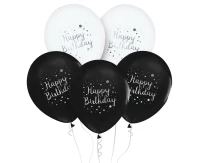 Balony Happy Birthday, 12"/ 5 szt.