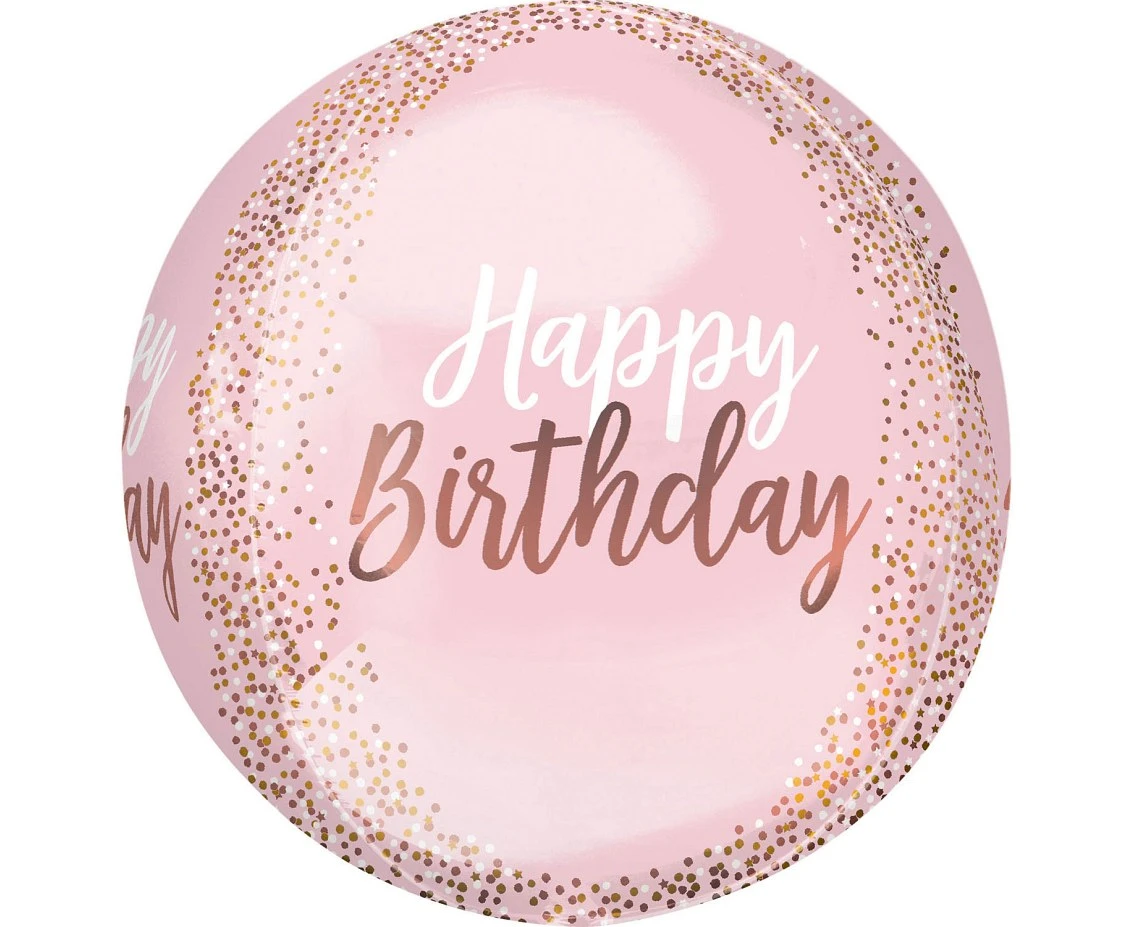 Balon foliowy ORBZ - Kula Rose Gold Blush Birthday, zapakowany