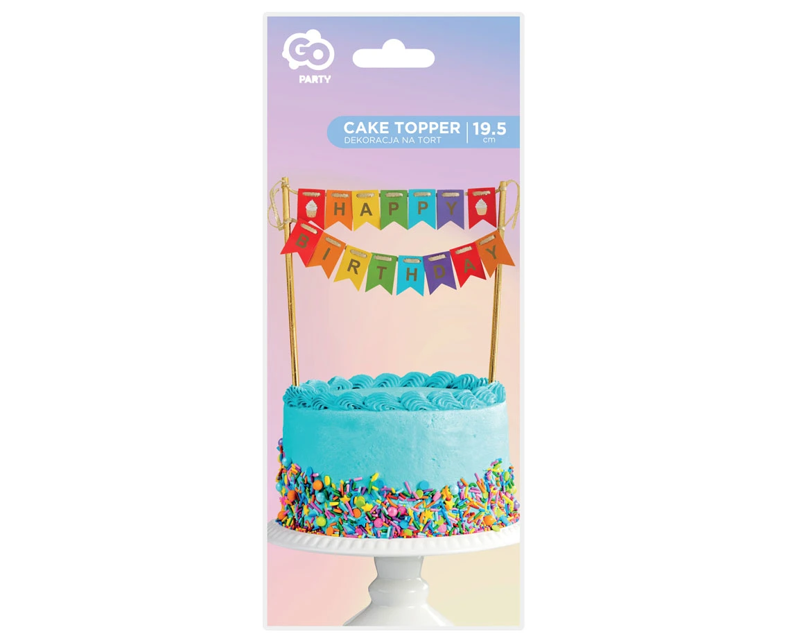 Dekoracja na tort Happy Birthday, kolorowe flagi