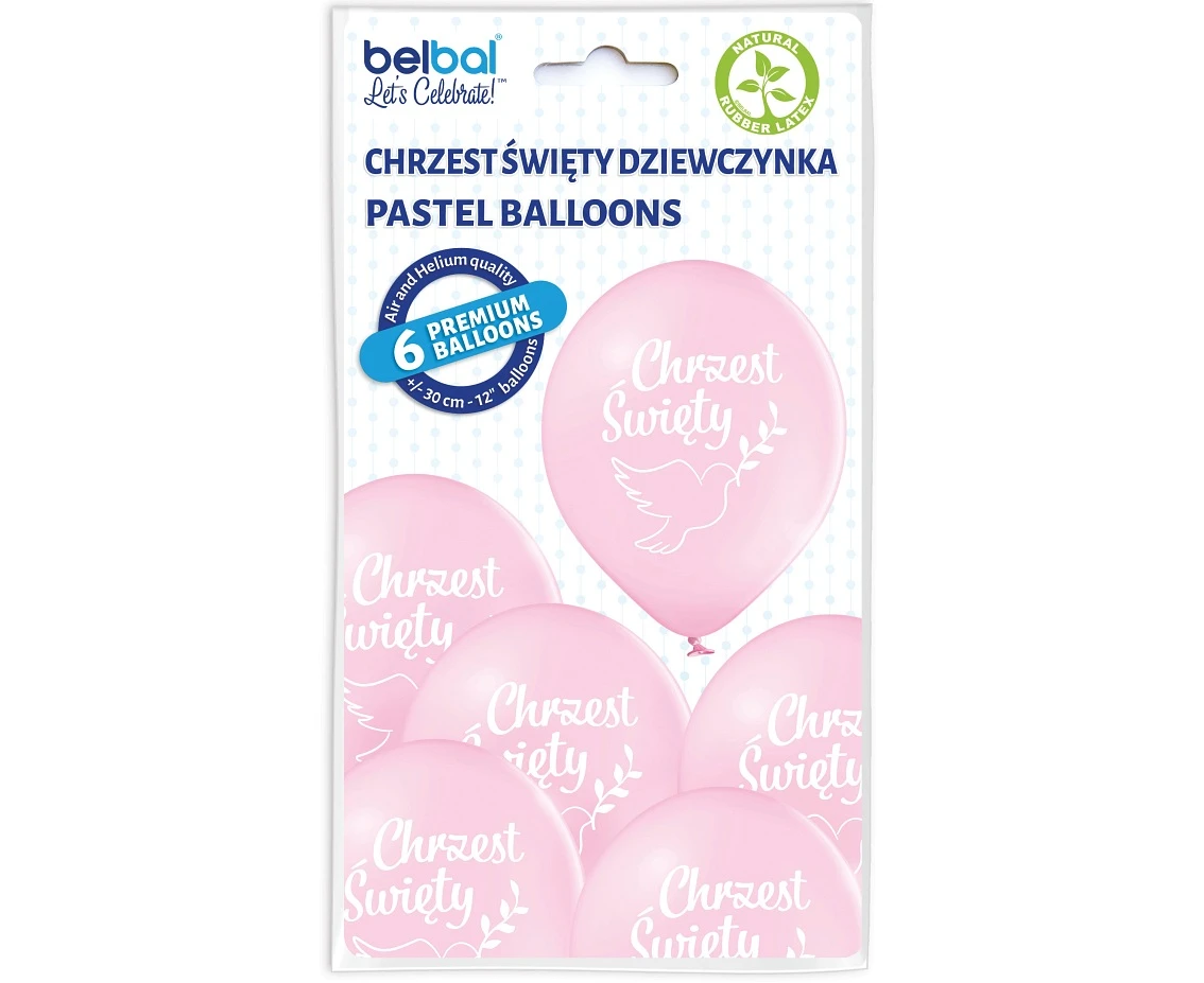 Balony Belbal 12", D11, chrzest święty różowe, 6szt.