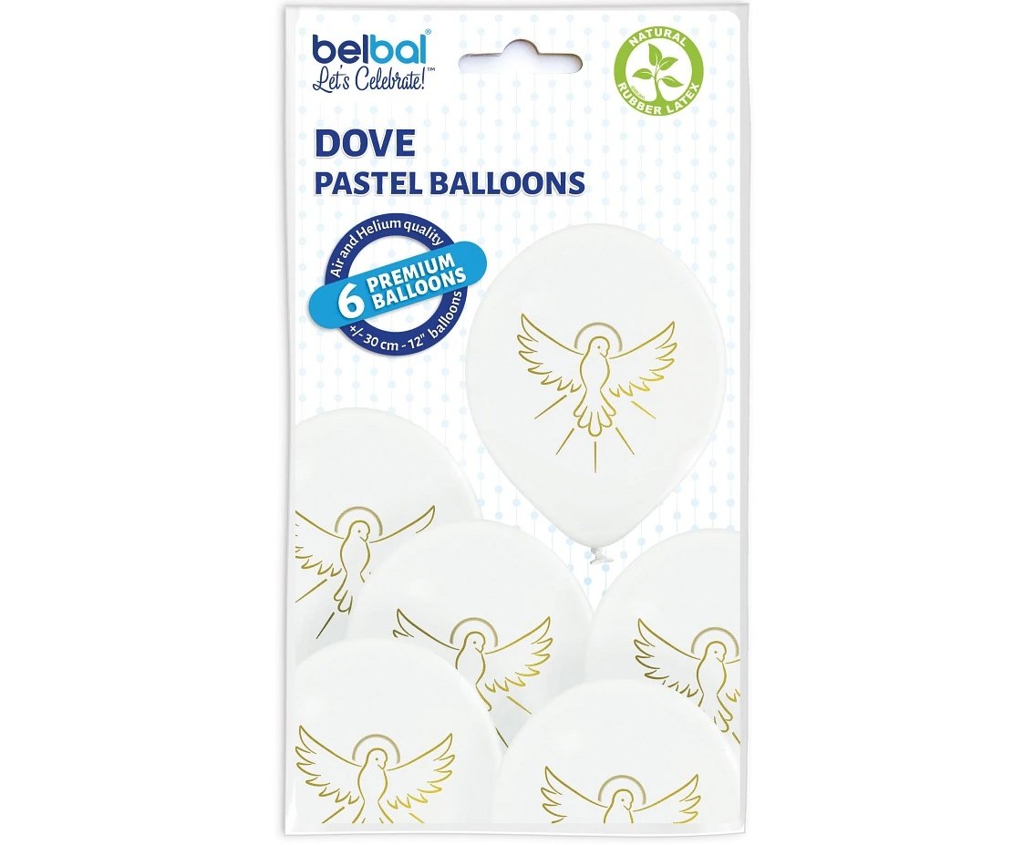 Balony Belbal 12", D11, gołąbek pierwsza komunia, 6szt.