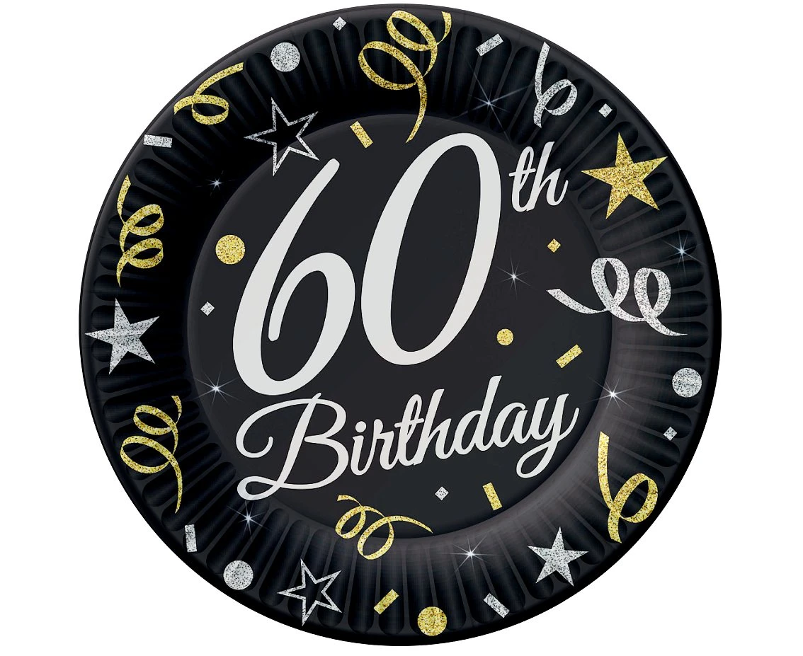 Talerzyki papierowe B&C 60 Birthday, 23 cm/ 6 szt. KK