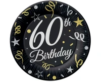 Talerzyki papierowe B&C 60 Birthday, 23 cm/ 6 szt. KK