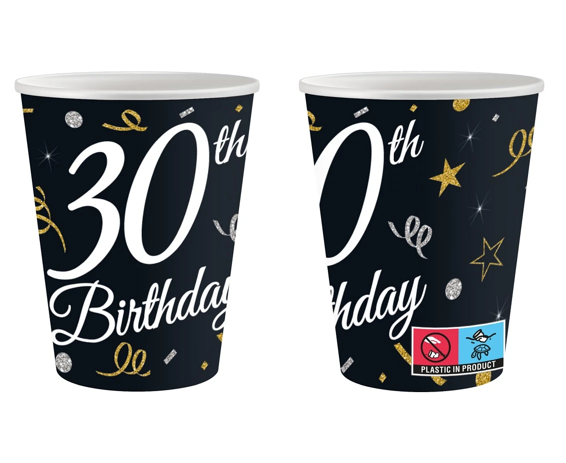 Kubeczki papierowe B&C 30 Birthday, 250 ml/ 6 szt.