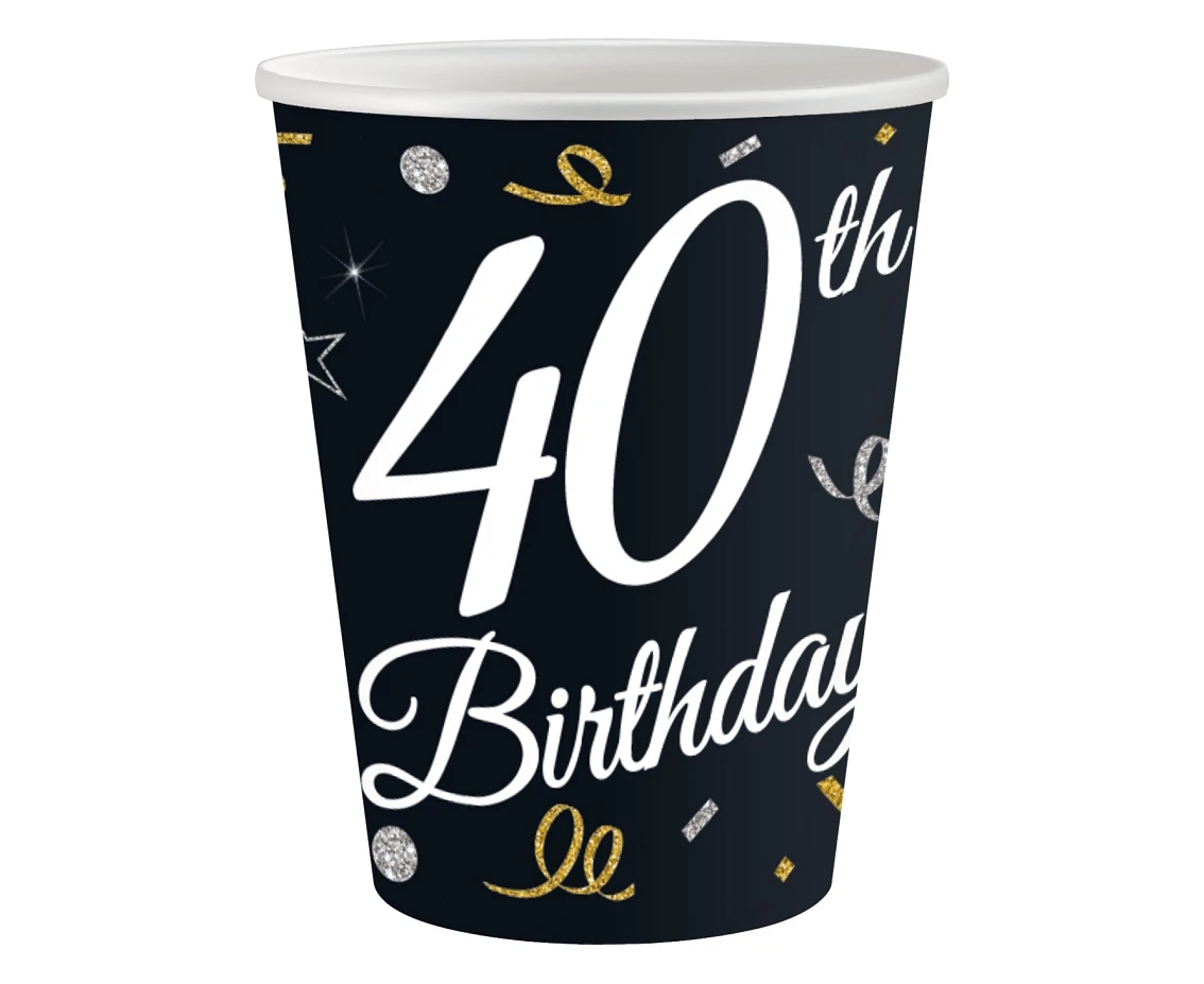 Kubeczki papierowe B&C 40 Birthday, 250 ml/ 6 szt.