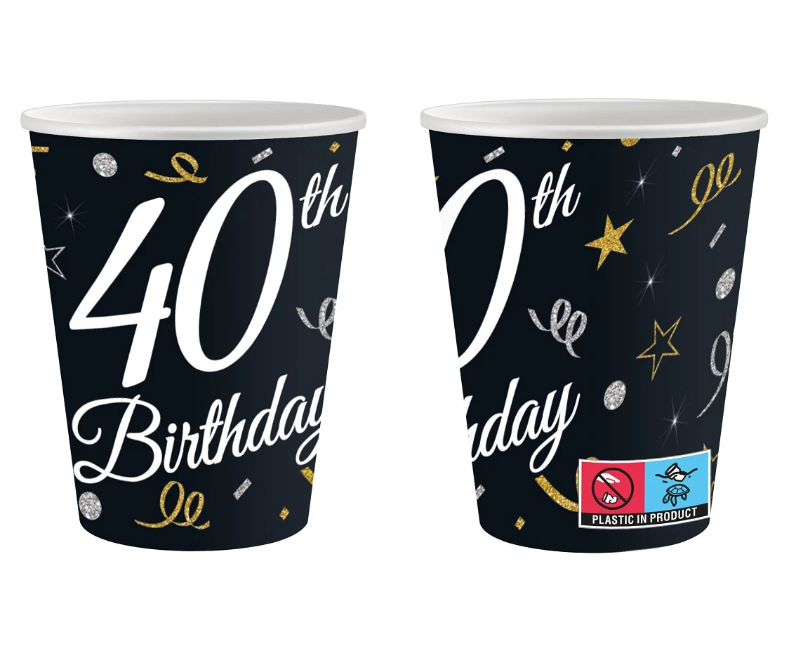 Kubeczki papierowe B&C 40 Birthday, 250 ml/ 6 szt.
