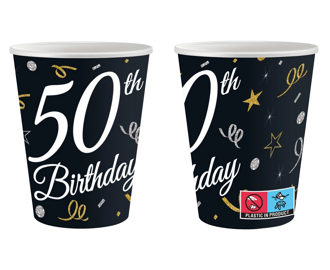 Kubeczki papierowe B&C 50 Birthday, 250 ml/ 6 szt.