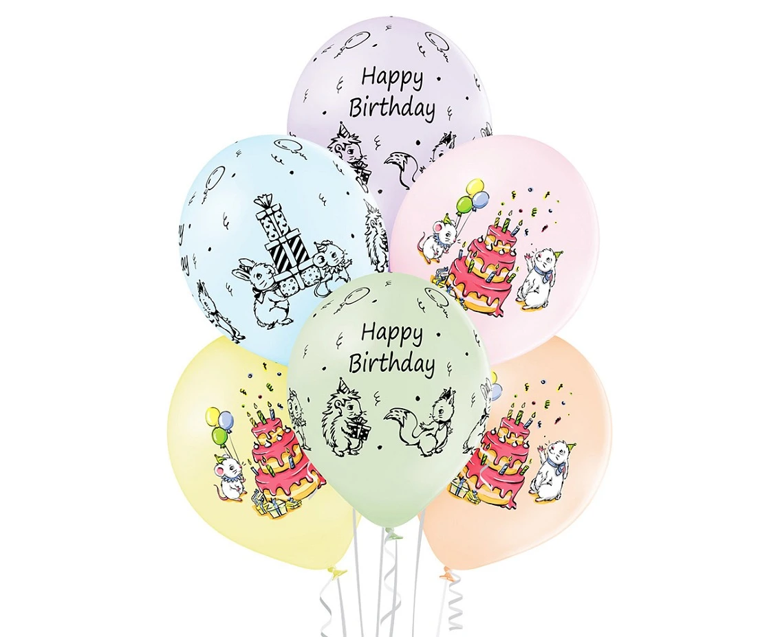 Balony Belbal 12", D11, urocze urodziny mix, 6szt.