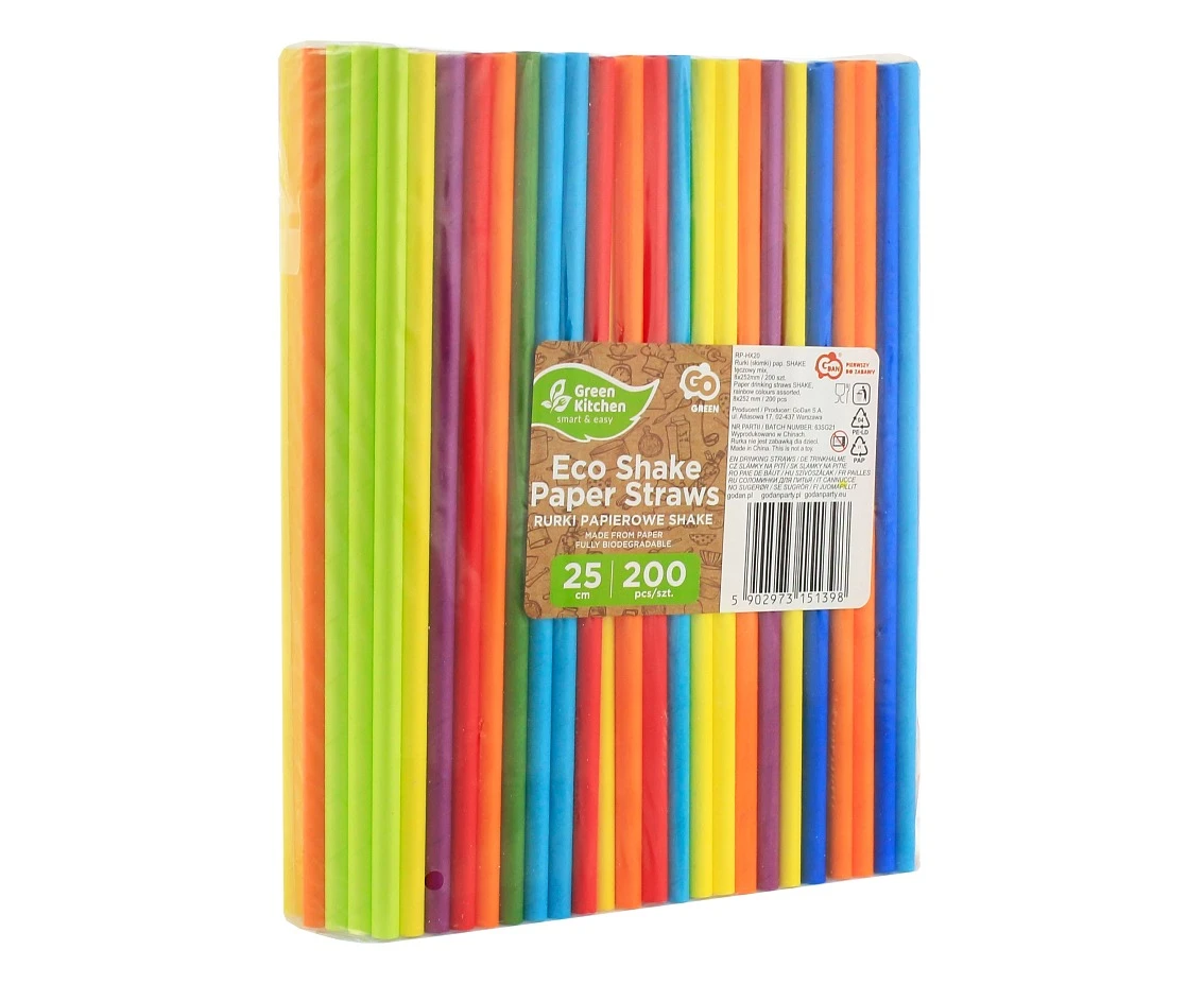 Rurki (słomki) pap. SHAKE tęczowy mix, 8x252mm / 200 szt. KK