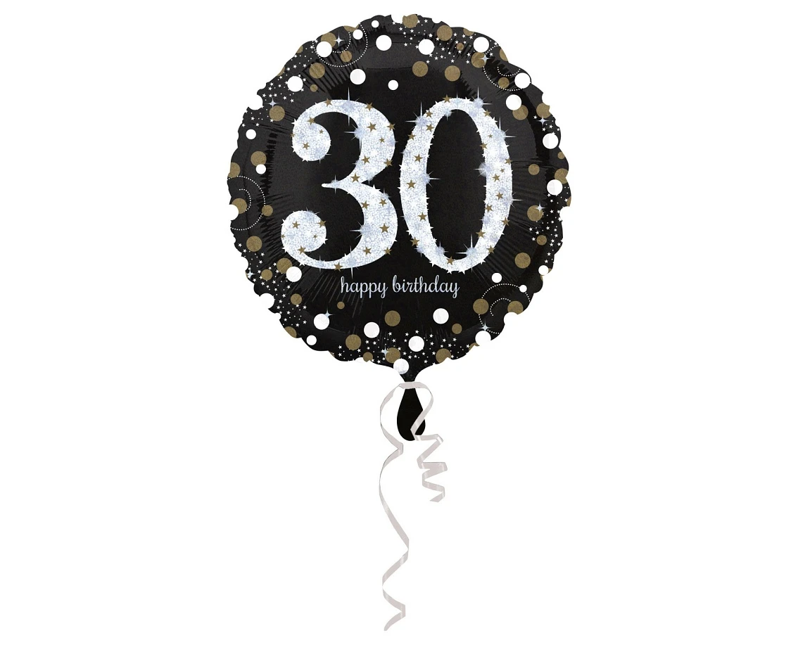 Balon foliowy 18" Sparkling Birthday 30 okrągły, 43 cm, zapakowany KK