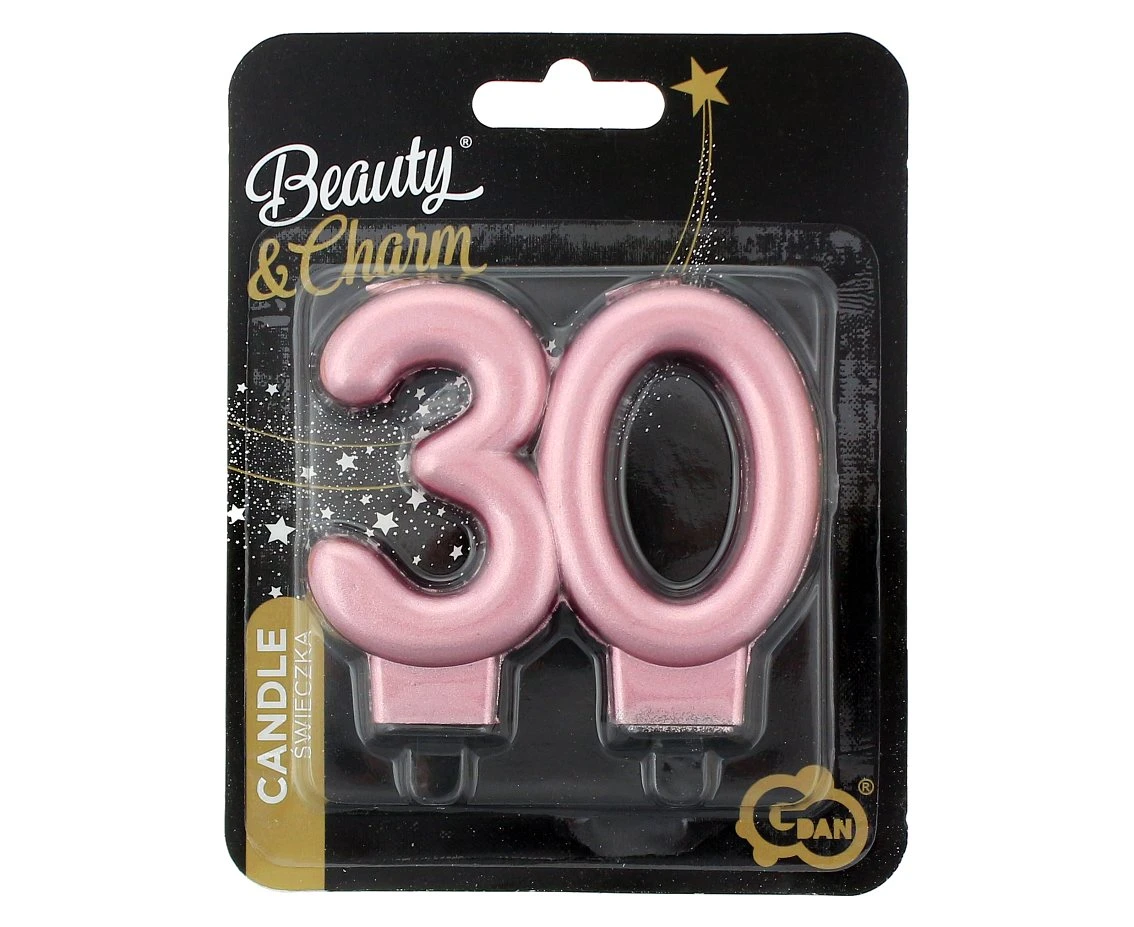 Świeczka B&C cyferka, 30, metalik różowo-złota, 8 cm