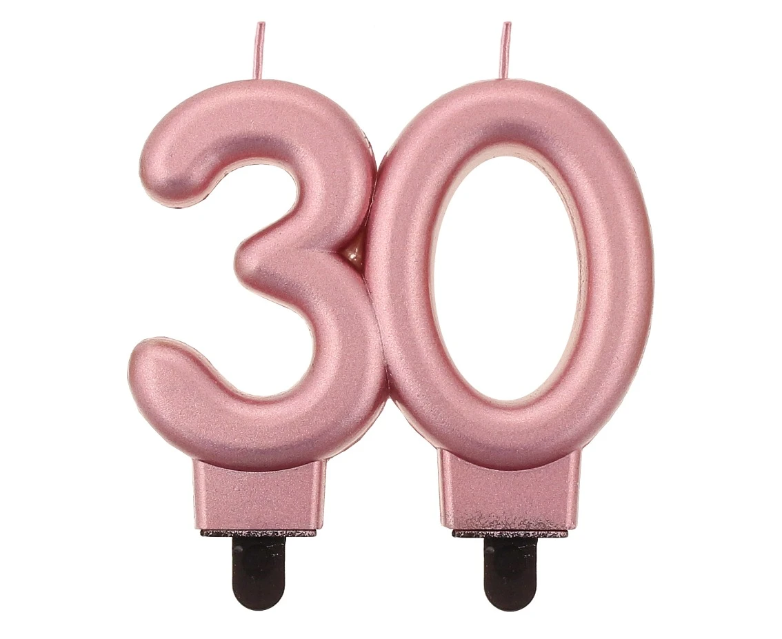 Świeczka B&C cyferka, 30, metalik różowo-złota, 8 cm