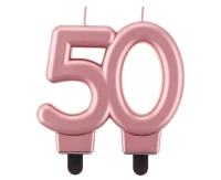 Świeczka B&C cyferka, 50, metalik różowo-złota, 8 cm