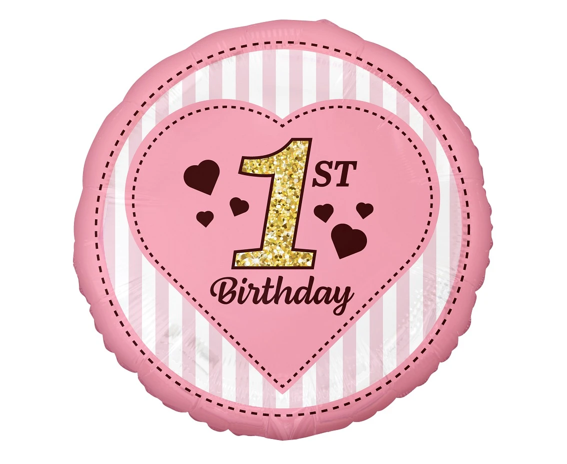 Balon foliowy 18 cali 1st Birthday, różowy KK