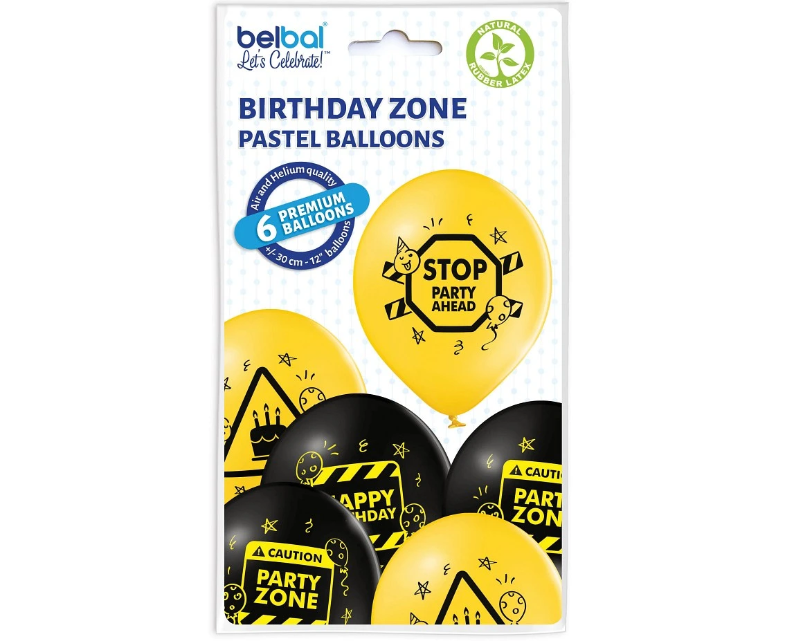 Balony Belbal 12", D11, strefa urodzinowa mix2, 6szt.
