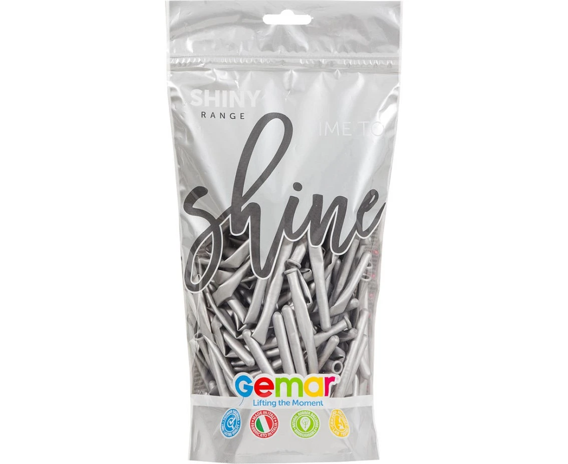 Balony Gemar, rurki włoskie shiny srebrne, 100szt.