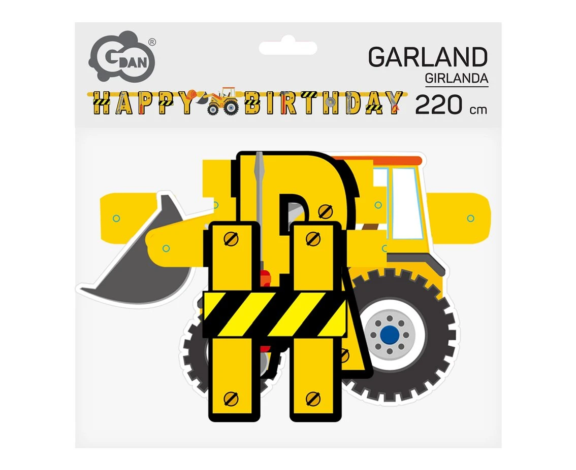Girlanda papierowa Happy Birthday Plac Budowy, dł. 220 cm