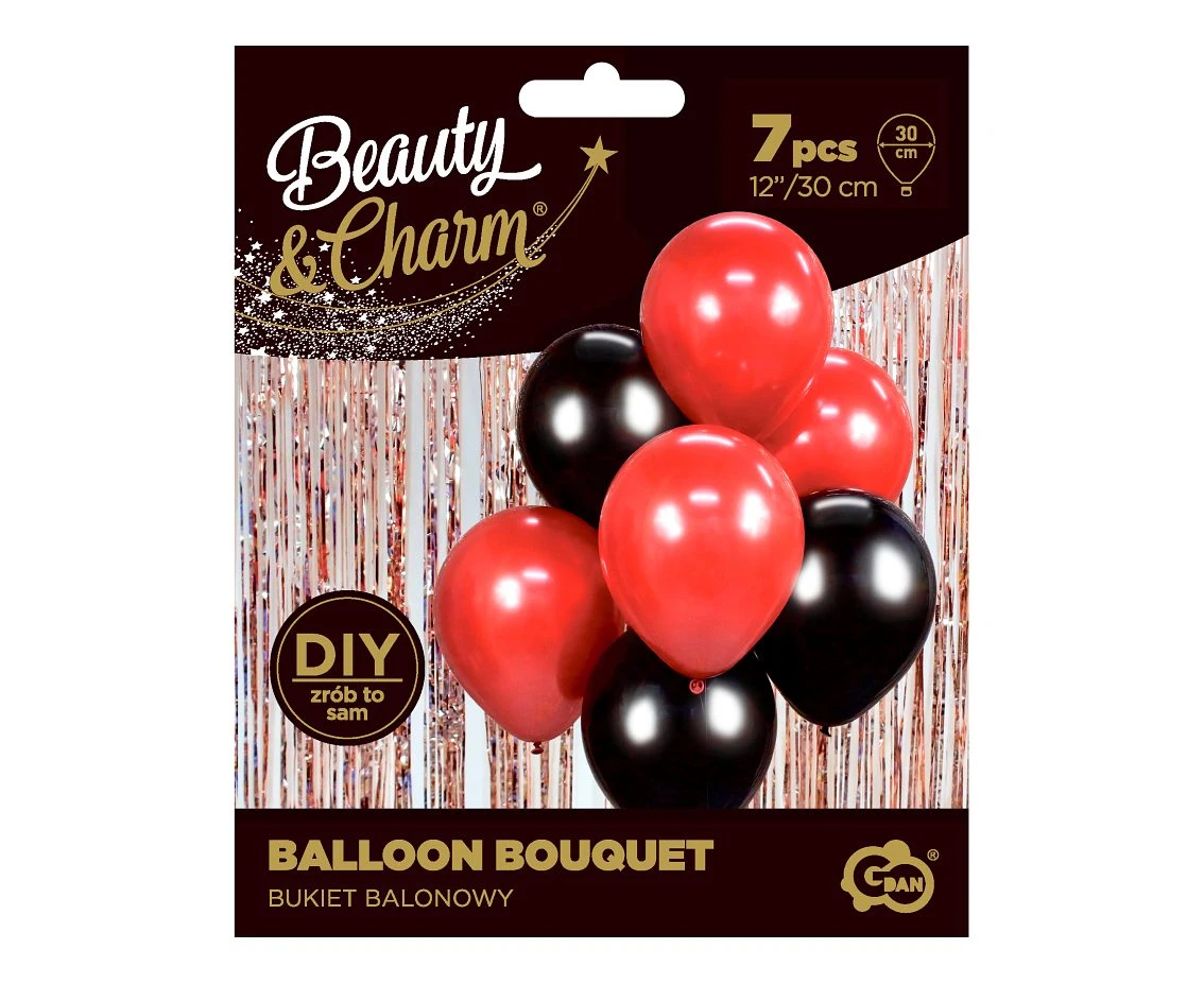 Bukiet balonowy B&C czerwono-czarny, 7 szt.